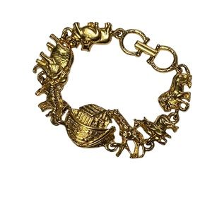 Vintage Premier Designs Gold Tone Two by Two Noah’s Ark Charm Link Bracelet